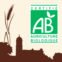 Logo AB sur fond de la silhouette de l'église de Brangues et d'un épi de blé